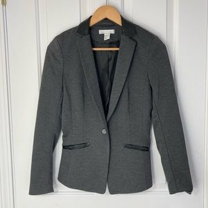 H&M Grey Faux Leather Trimmed Blazer